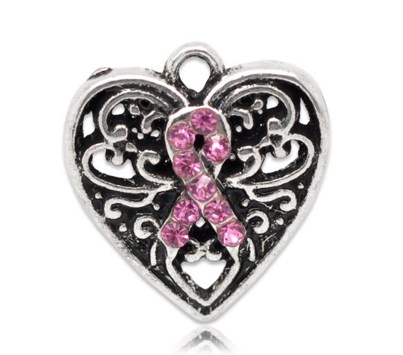 Hartje met strass pink ribbon