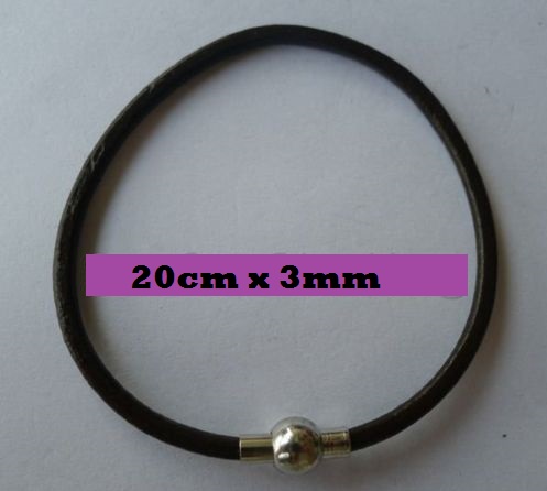 Armband, pandora-style, 3mm dik leer met MAGNEETsluiting