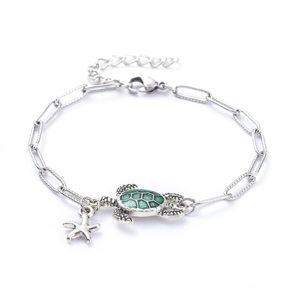 Bedel armband met paperclip schakels en schildpad