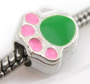 Dierenpoot roze/groen Pandora-style