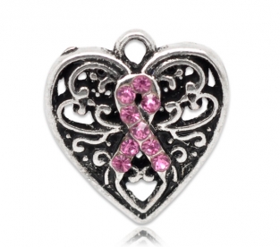 Hartje met strass pink ribbon