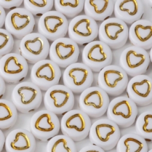 Acryl kralen wit met gouden hartjes